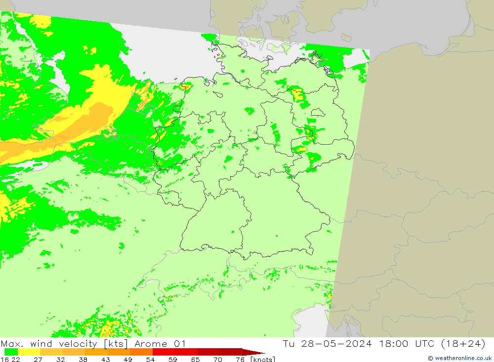 Maks. Rüzgar Hızı Arome 01 Sa 28.05.2024 18 UTC