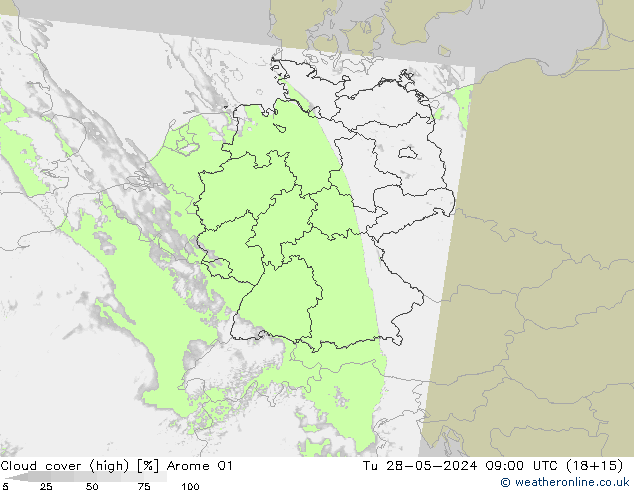 Bewolking (Hoog) Arome 01 di 28.05.2024 09 UTC