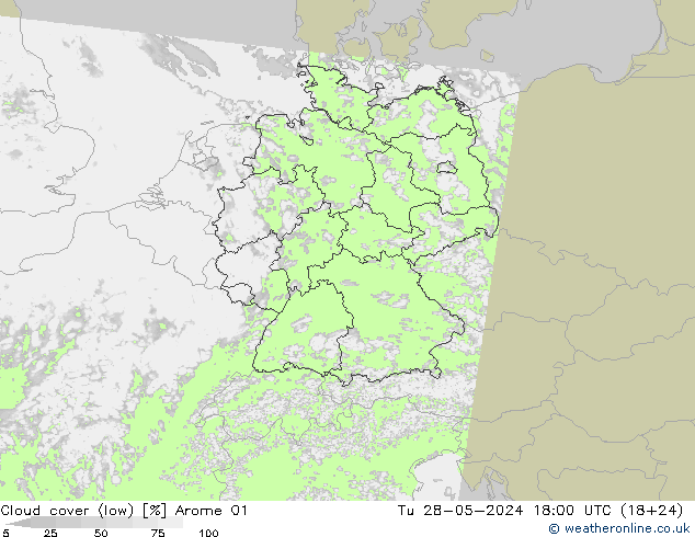 nízká oblaka Arome 01 Út 28.05.2024 18 UTC