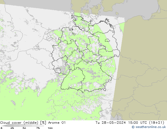 nuvens (médio) Arome 01 Ter 28.05.2024 15 UTC