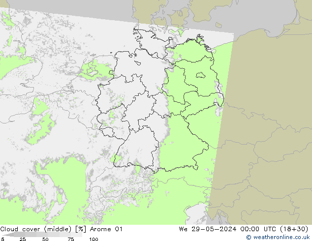Nubi medie Arome 01 mer 29.05.2024 00 UTC
