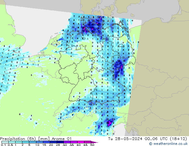 Precipitação (6h) Arome 01 Ter 28.05.2024 06 UTC