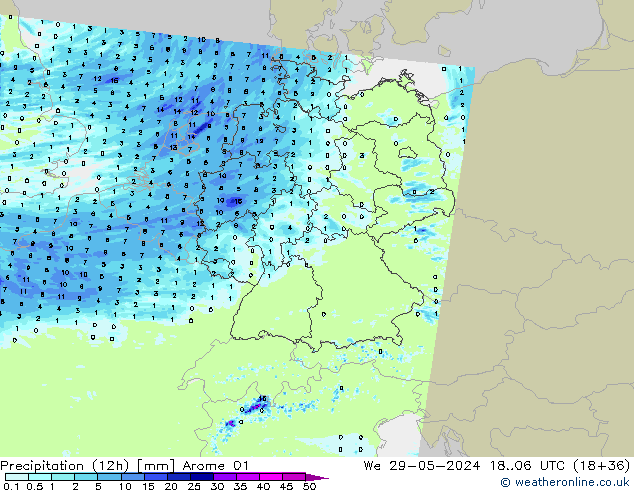 Precipitation (12h) Arome 01 St 29.05.2024 06 UTC