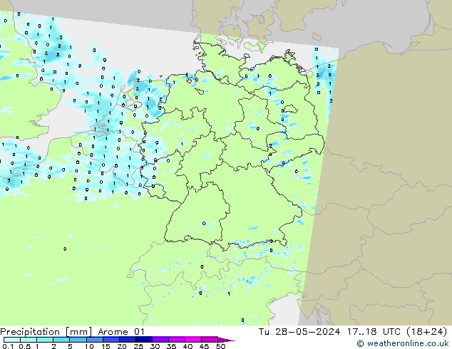 Niederschlag Arome 01 Di 28.05.2024 18 UTC