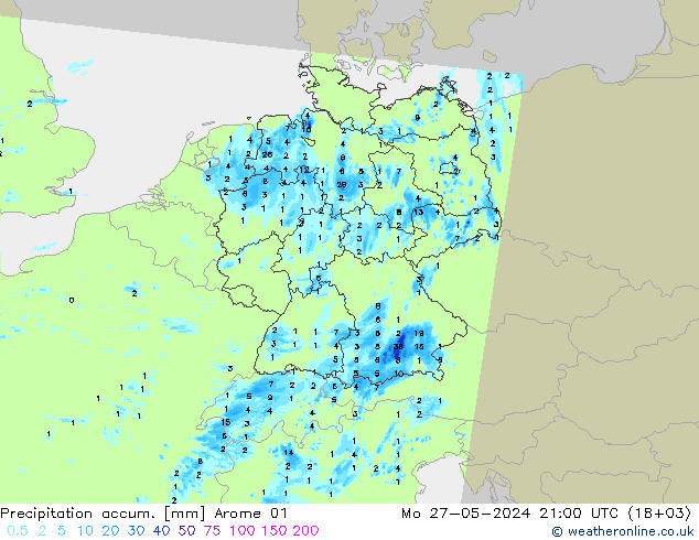 Precipitation accum. Arome 01 Mo 27.05.2024 21 UTC