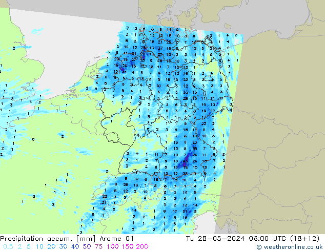 Nied. akkumuliert Arome 01 Di 28.05.2024 06 UTC