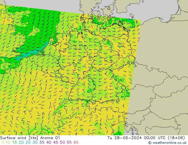 Wind 10 m Arome 01 di 28.05.2024 00 UTC