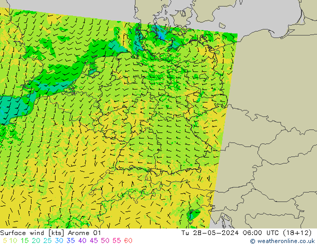 Surface wind Arome 01 Tu 28.05.2024 06 UTC