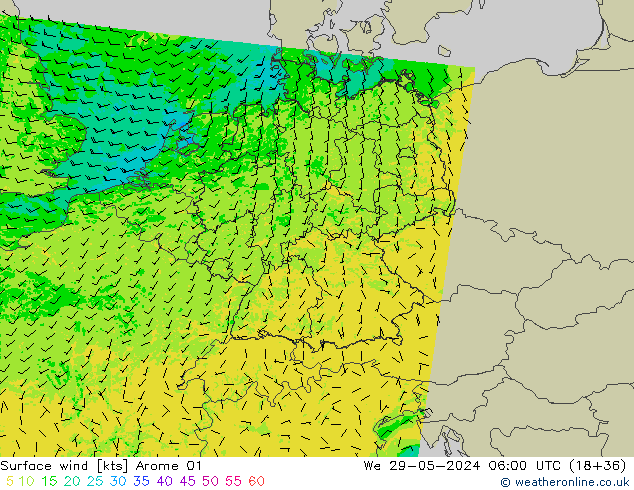 Surface wind Arome 01 St 29.05.2024 06 UTC