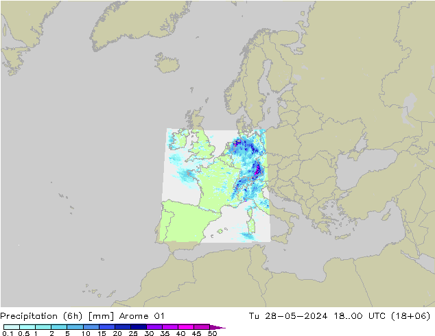 Nied. akkumuliert (6Std) Arome 01 Di 28.05.2024 00 UTC