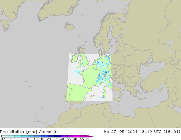 Precipitazione Arome 01 lun 27.05.2024 19 UTC