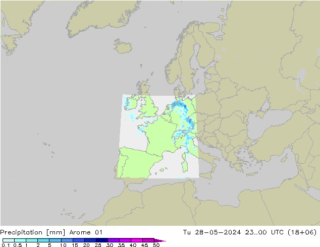 Srážky Arome 01 Út 28.05.2024 00 UTC