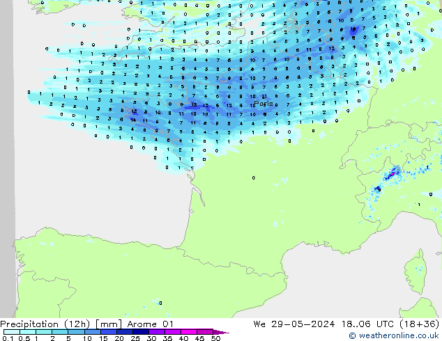 Precipitation (12h) Arome 01 St 29.05.2024 06 UTC