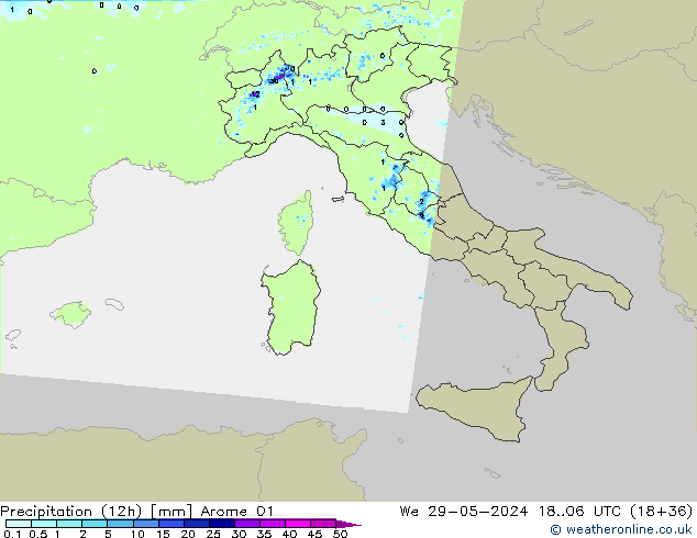 Precipitazione (12h) Arome 01 mer 29.05.2024 06 UTC