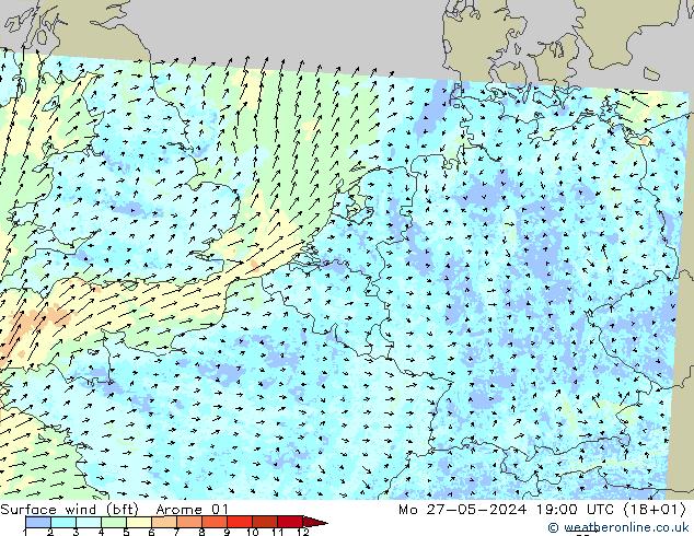 ве�Bе�@ 10 m (bft) Arome 01 пн 27.05.2024 19 UTC