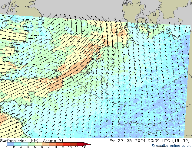 ве�Bе�@ 10 m (bft) Arome 01 ср 29.05.2024 00 UTC