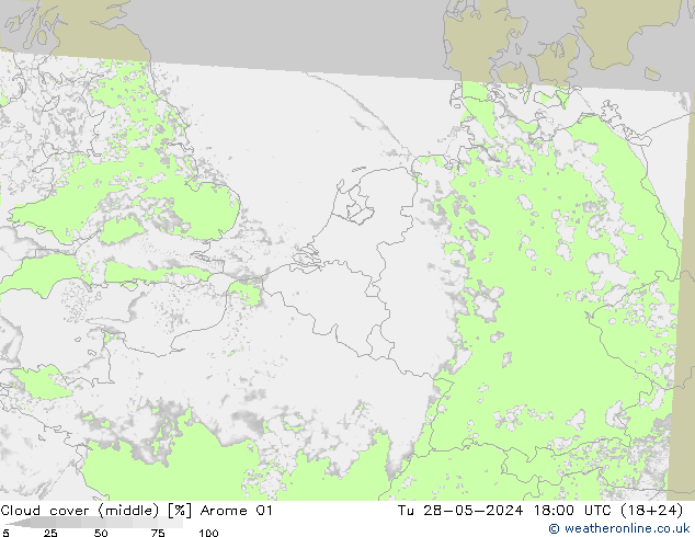 oblačnosti uprostřed Arome 01 Út 28.05.2024 18 UTC