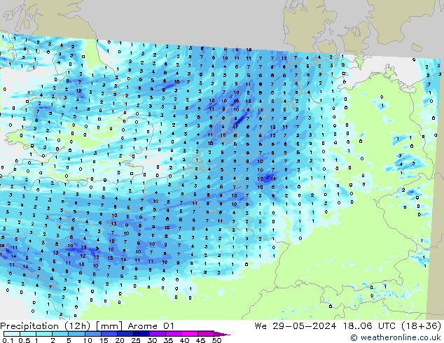 Nied. akkumuliert (12Std) Arome 01 Mi 29.05.2024 06 UTC