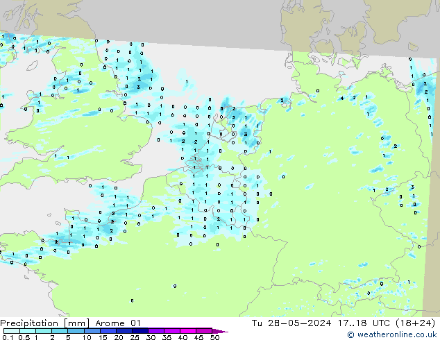 Srážky Arome 01 Út 28.05.2024 18 UTC