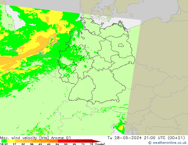 Maks. Rüzgar Hızı Arome 01 Sa 28.05.2024 21 UTC