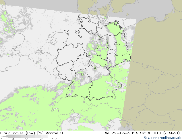 nízká oblaka Arome 01 St 29.05.2024 06 UTC