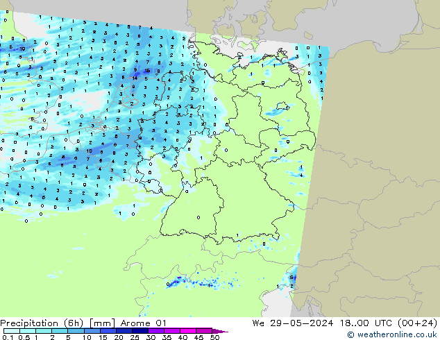 Nied. akkumuliert (6Std) Arome 01 Mi 29.05.2024 00 UTC