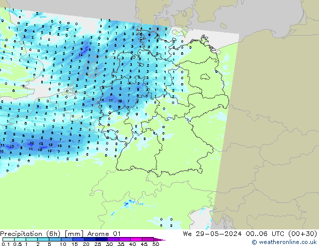 Precipitação (6h) Arome 01 Qua 29.05.2024 06 UTC