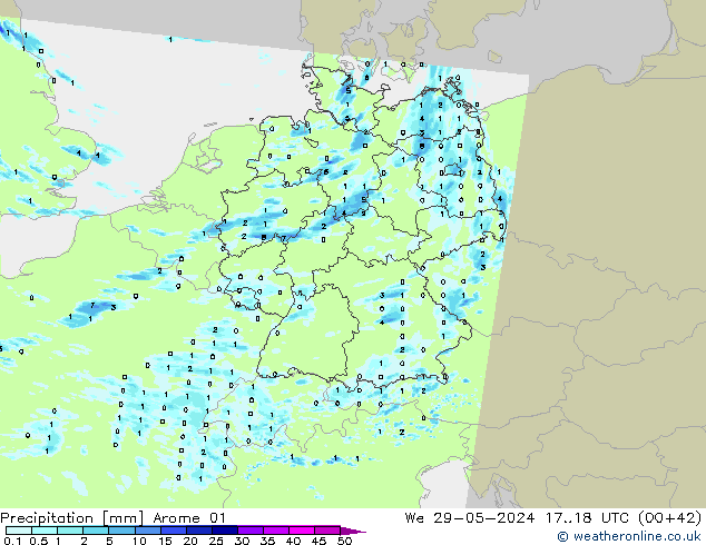 Niederschlag Arome 01 Mi 29.05.2024 18 UTC