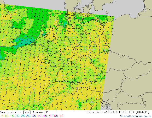 ветер 10 m Arome 01 вт 28.05.2024 01 UTC