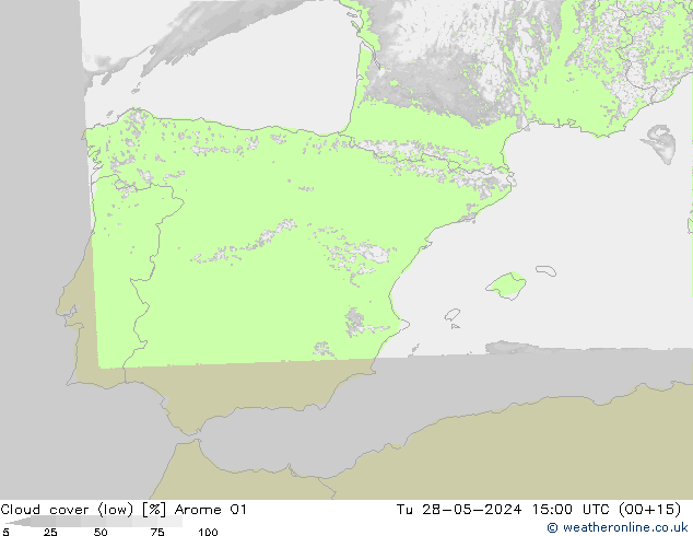 Nuages (bas) Arome 01 mar 28.05.2024 15 UTC