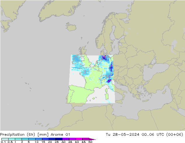 Précipitation (6h) Arome 01 mar 28.05.2024 06 UTC