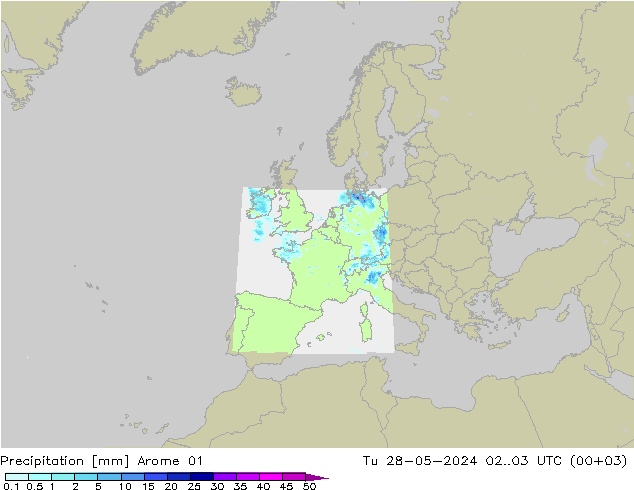 Precipitation Arome 01 Tu 28.05.2024 03 UTC