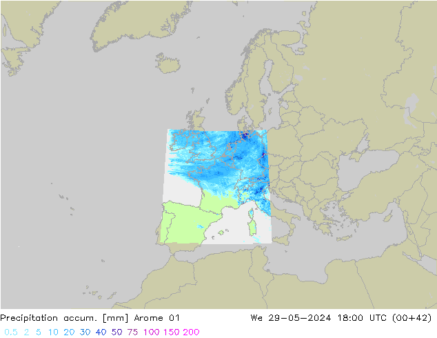 Nied. akkumuliert Arome 01 Mi 29.05.2024 18 UTC