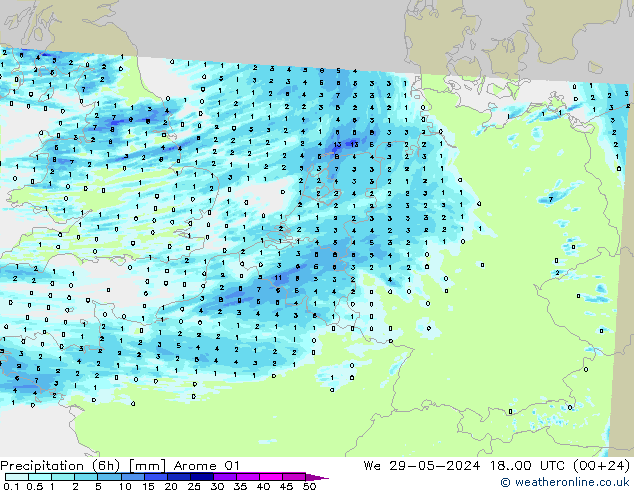 осадки (6h) Arome 01 ср 29.05.2024 00 UTC