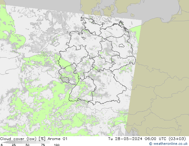 zachmurzenie (niskie) Arome 01 wto. 28.05.2024 06 UTC