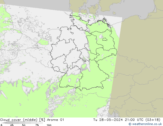 oblačnosti uprostřed Arome 01 Út 28.05.2024 21 UTC