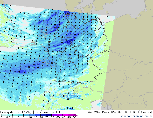 Precipitazione (12h) Arome 01 mer 29.05.2024 15 UTC