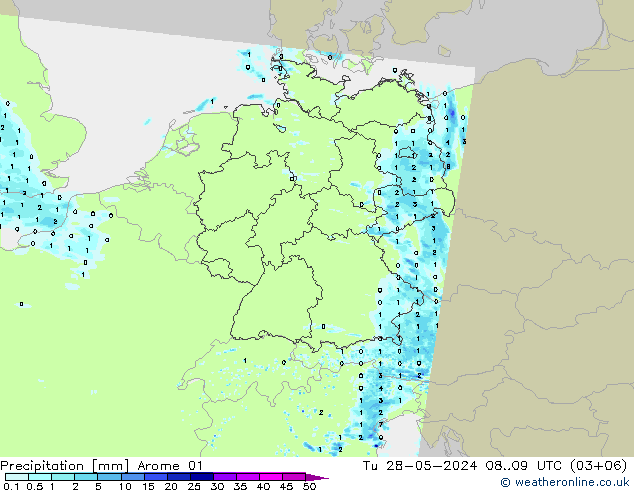 Precipitation Arome 01 Tu 28.05.2024 09 UTC