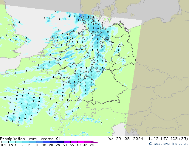 Precipitation Arome 01 We 29.05.2024 12 UTC