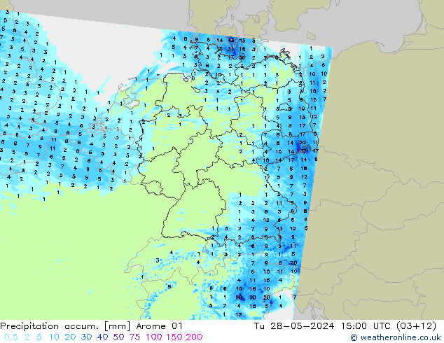 Precipitation accum. Arome 01 Ter 28.05.2024 15 UTC
