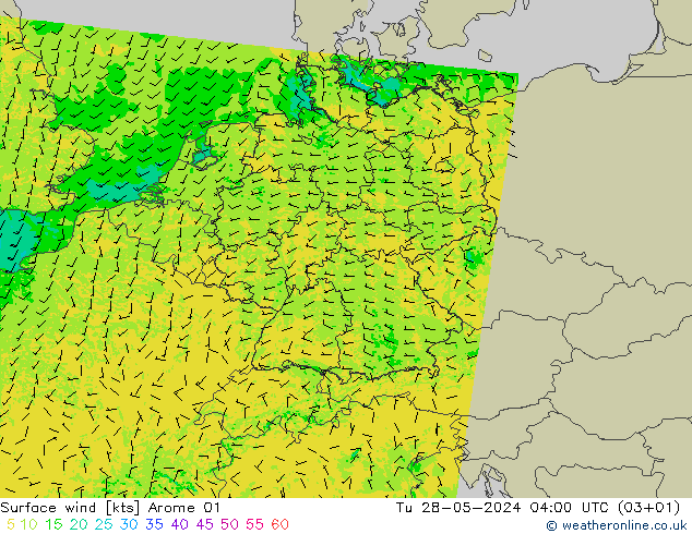 Surface wind Arome 01 Tu 28.05.2024 04 UTC