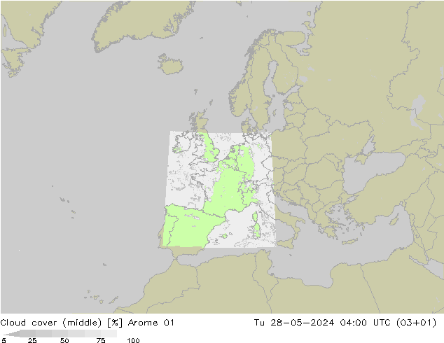 Nubi medie Arome 01 mar 28.05.2024 04 UTC