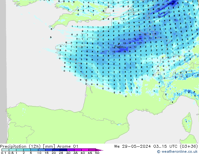 Nied. akkumuliert (12Std) Arome 01 Mi 29.05.2024 15 UTC