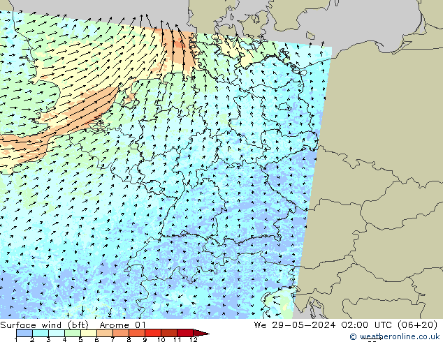 Rüzgar 10 m (bft) Arome 01 Çar 29.05.2024 02 UTC