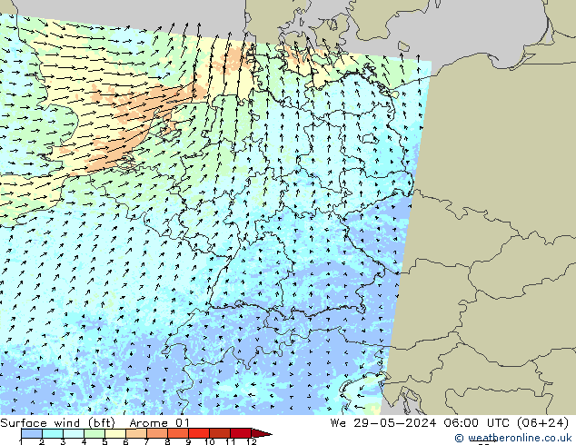 Rüzgar 10 m (bft) Arome 01 Çar 29.05.2024 06 UTC