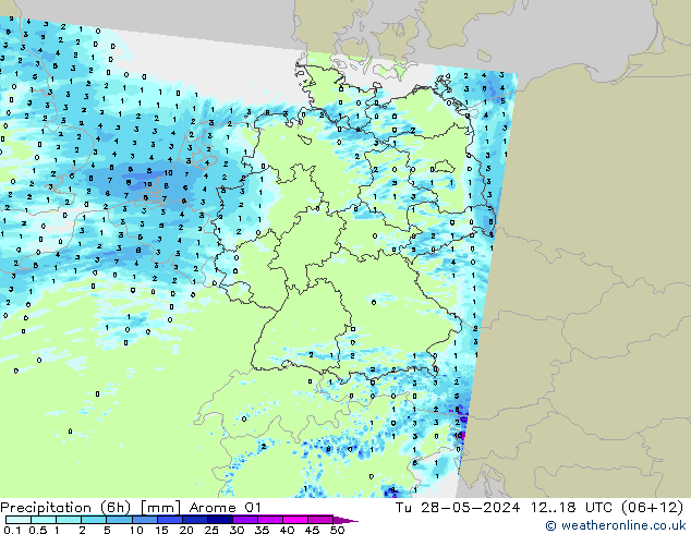 Nied. akkumuliert (6Std) Arome 01 Di 28.05.2024 18 UTC