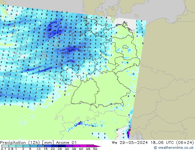 Precipitazione (12h) Arome 01 mer 29.05.2024 06 UTC