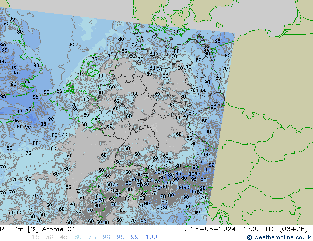 RH 2m Arome 01 Di 28.05.2024 12 UTC