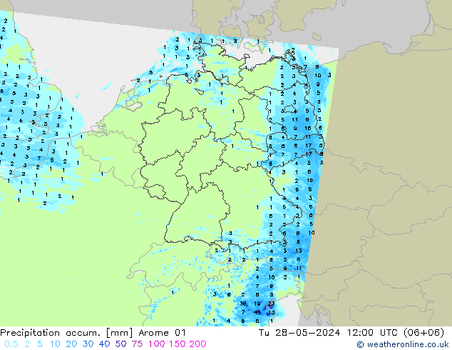 Precipitation accum. Arome 01 Ter 28.05.2024 12 UTC