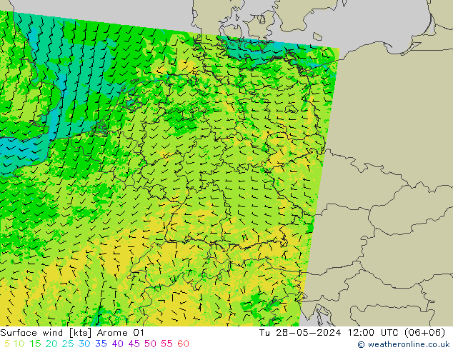 Rüzgar 10 m Arome 01 Sa 28.05.2024 12 UTC